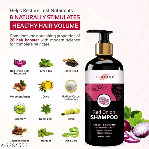 Elibliss Red Onion Shampoo + Red Onion Conditioner for Ultimate Hair Repair Combo Kit.