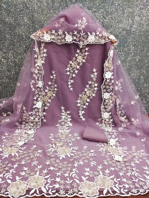 Latest Net Unstitched Embroidered Dress