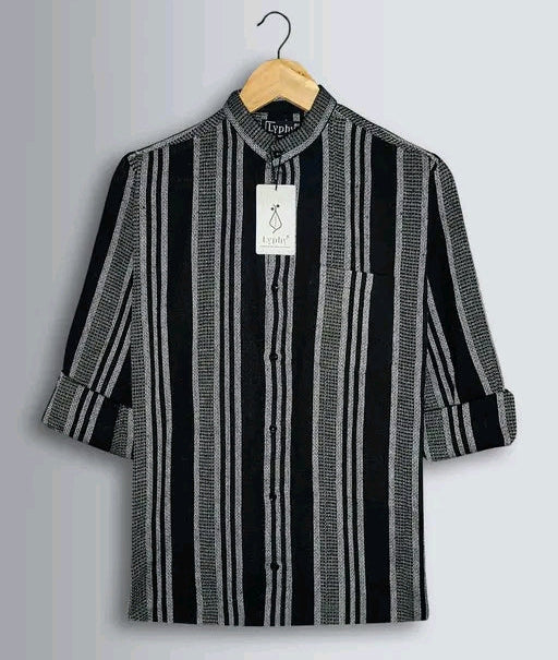 Men's full sleeve casual self design striped cotton shirt for men