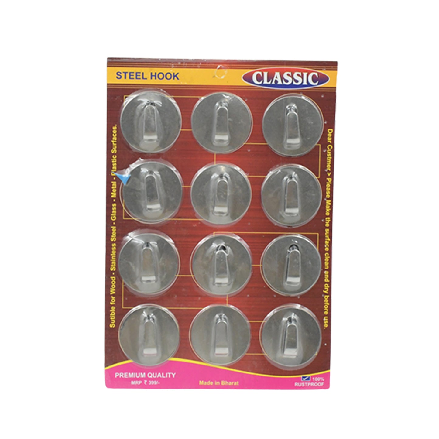 Multipurpose Steel Wall Hanging Hook 12 Pc Self Adhesive Wall Hanging Hooks Sticker Hook Suitable For Wall Paper Calender Bathroom Tiles Kitchen Key Hange And Etc Hook 12  (Pack Of 12)