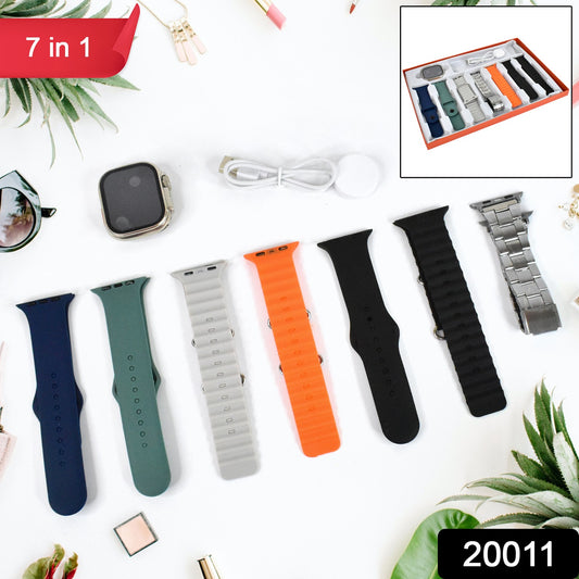 Ultra Smart Watch 7 In 1 Combo With Seven Classic Straps  Transparent Screen Guard (1 Set  Mix Color)