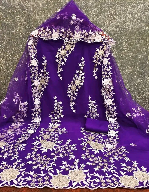 Latest Net Unstitched Embroidered Dress