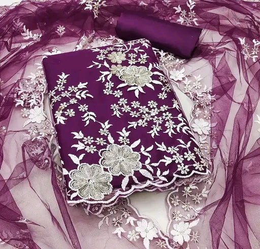 Latest Net Unstitched Embroidered Dress