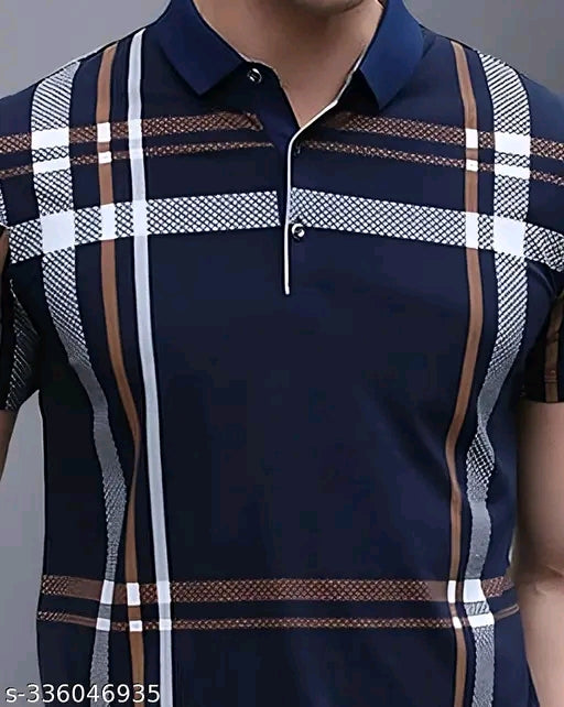 Men's Checked Polo Navy Blue Tshirts
