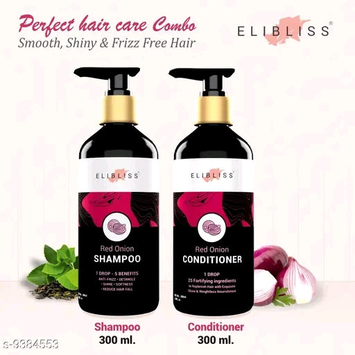 Elibliss Red Onion Shampoo + Red Onion Conditioner for Ultimate Hair Repair Combo Kit.