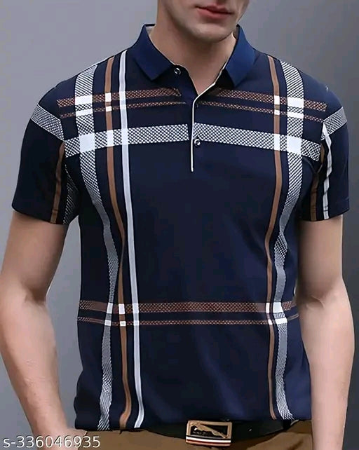 Men's Checked Polo Navy Blue Tshirts