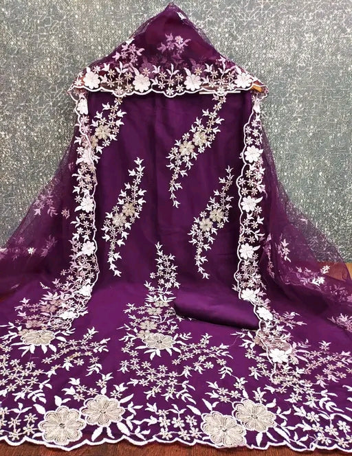 Latest Net Unstitched Embroidered Dress