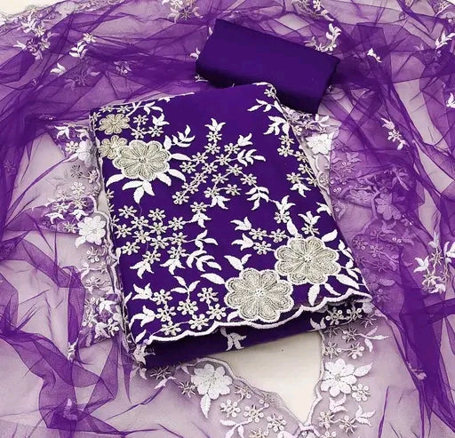 Latest Net Unstitched Embroidered Dress