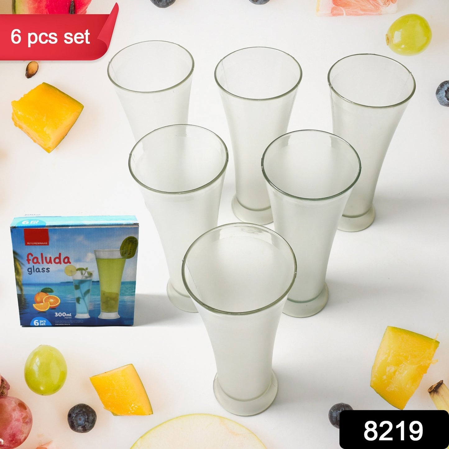 High Quality Faluda Ice Cream Juicer And Water Glasses Set Of 6 Transparent Drinking Water Glasses Stylish Glasses For Faluda Water Juice Glass Set Of 6 Pcs (300 Ml Approx)